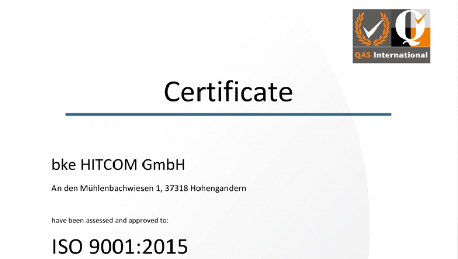 bke Hitcom HmbH receives the new ISO 9001:2015 certification until 2024
